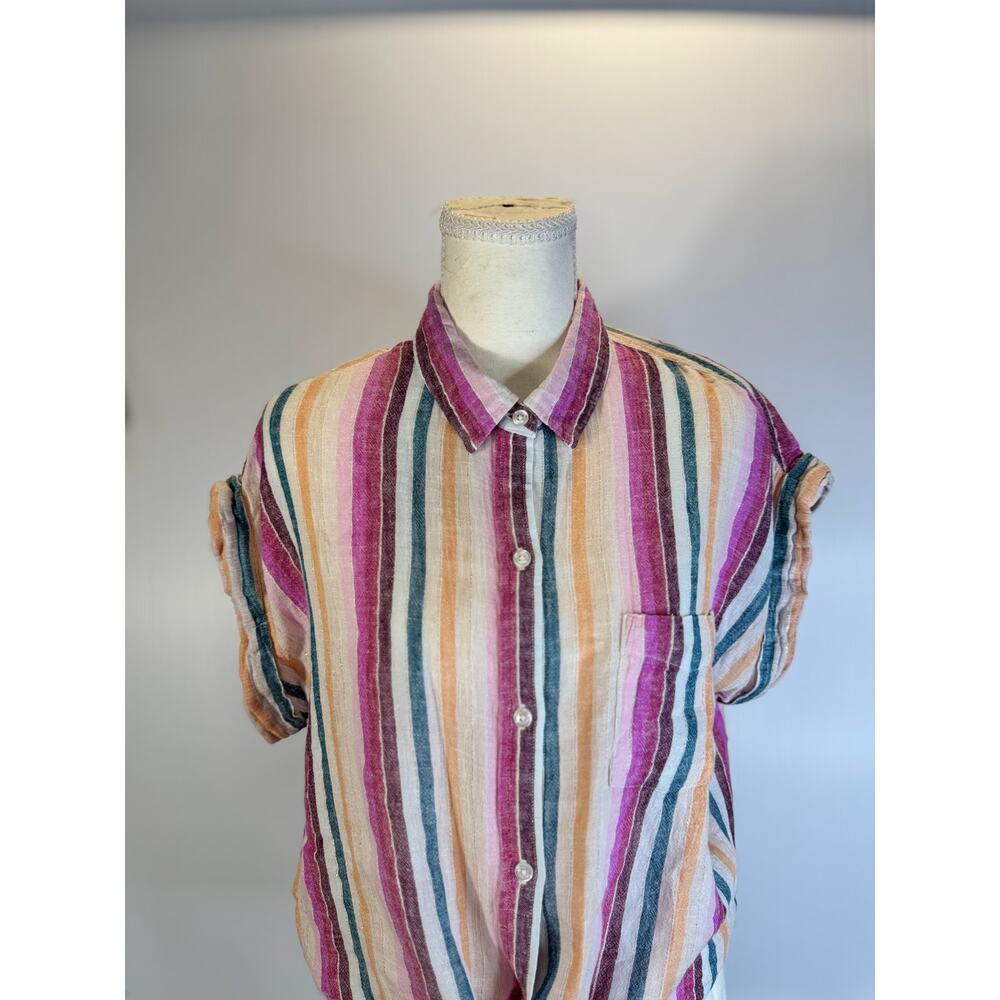 Rails Amelie Avila Stripe Linen Blend Button Down Shirt Women’s Medium Resort - Picture 4 of 16